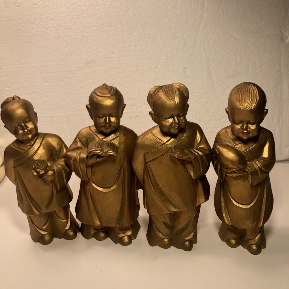 COPY - Four Chinese Monks Carved Wood Mini Statues